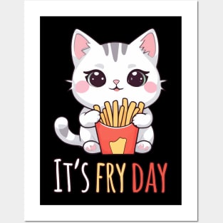 Kawaii Cat Enjoying French Fries - It's Fry Day Posters and Art